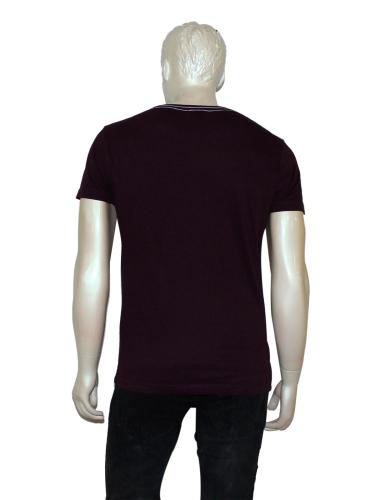 Round Neck Wine Color Casual Printed T-Shirt